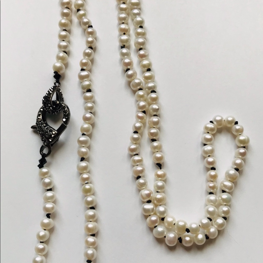 white pearl long necklace
